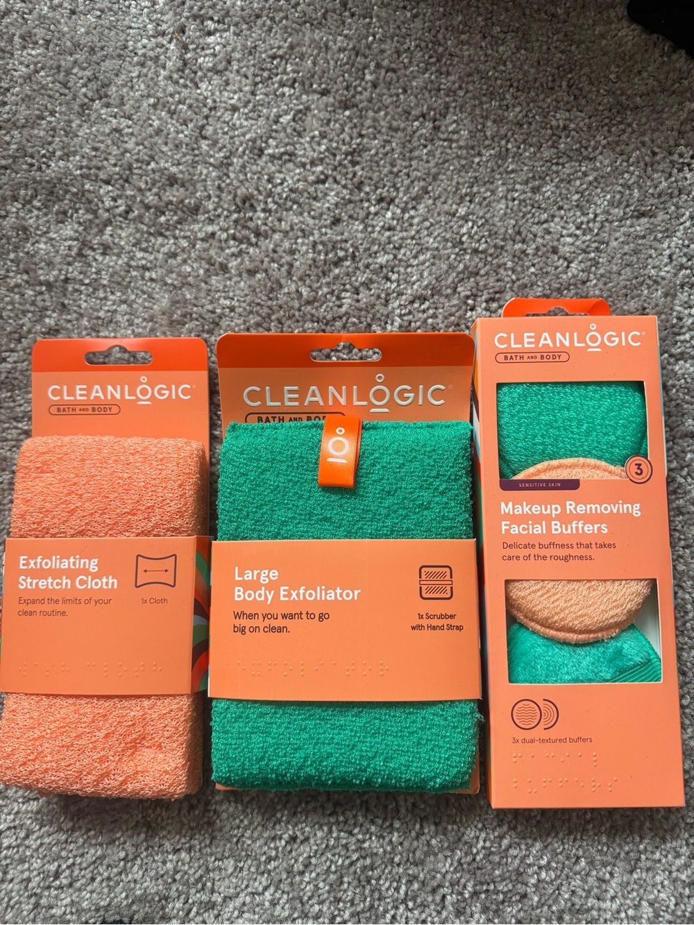 Cleanlogic Bath & Body Exfoliating Spa Bundle Stretch Cloth Facial Buffers
